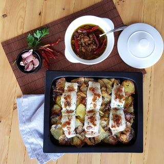MERLUZA AL ORIO CON PATATA PANADERA